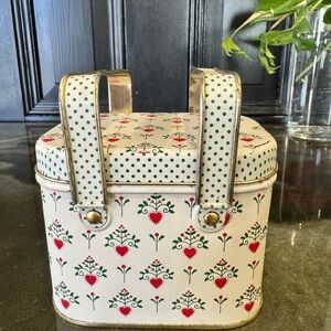 Heart Patterned Cream and Red Tin